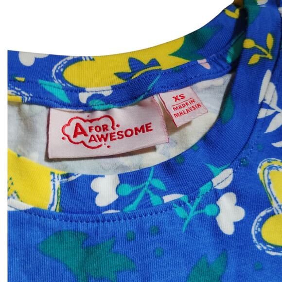 A for Awesome Cotton Blend S/S Dropwaist Casual Dress, XS Ellis Blue Floral NWOT - Picture 3 of 5